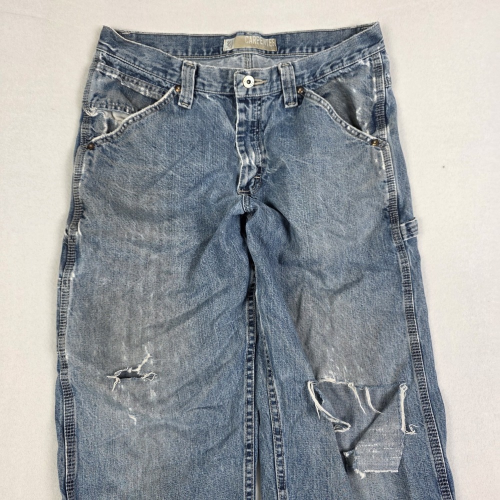 Vintage Y2k Lee Carpenter Jeans Mens 32x32 Blue Distressed Thrashed Skater - Picture 4 of 16
